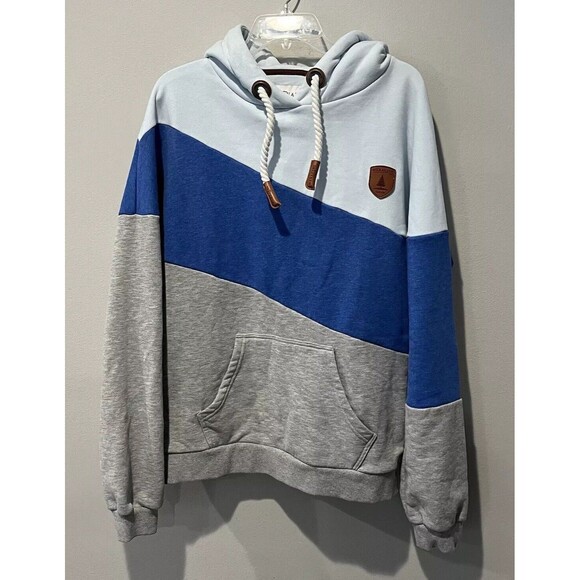Wanakome Hoodie Women’s Small Corene Hooded Sweatshirt Blue Gray Colorblock - Picture 1 of 14